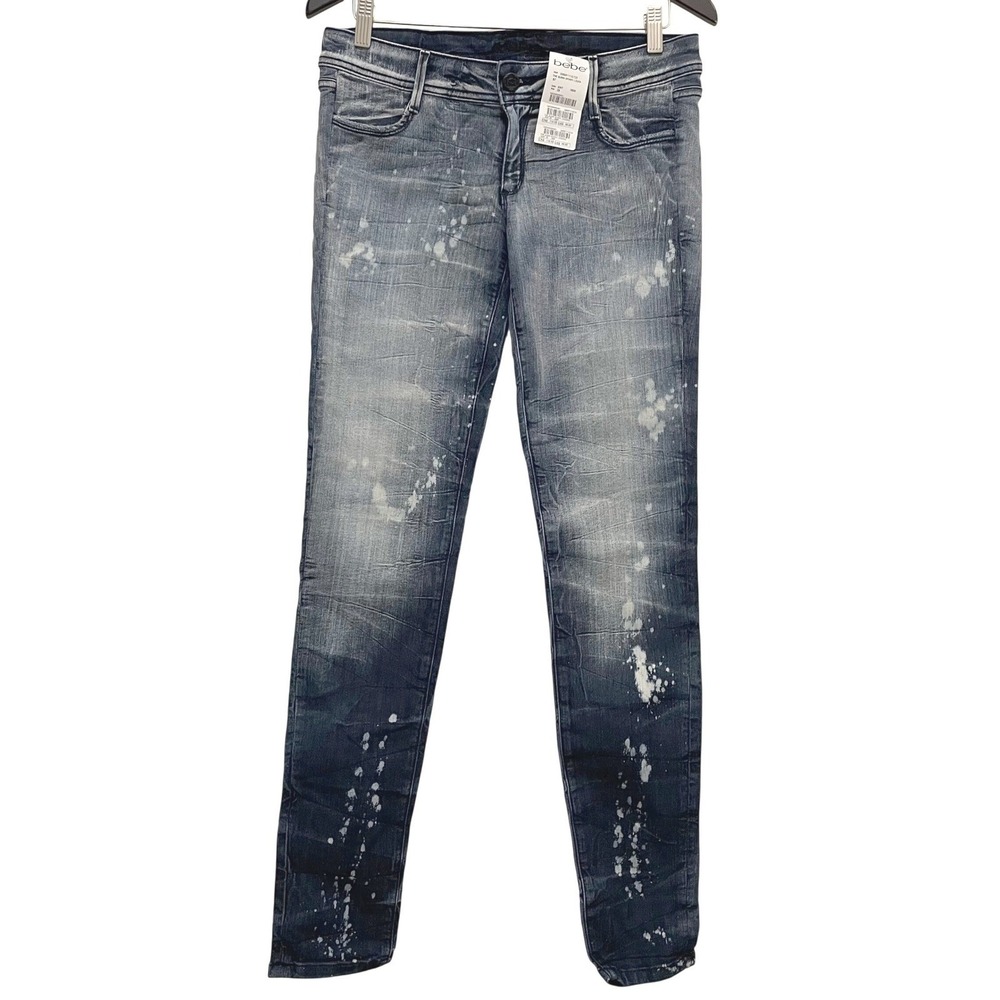 Vintage NWT Bebe The Quinn Skinny Leg Jeans Low Rise Snow Wash Y2K Size 29 USA